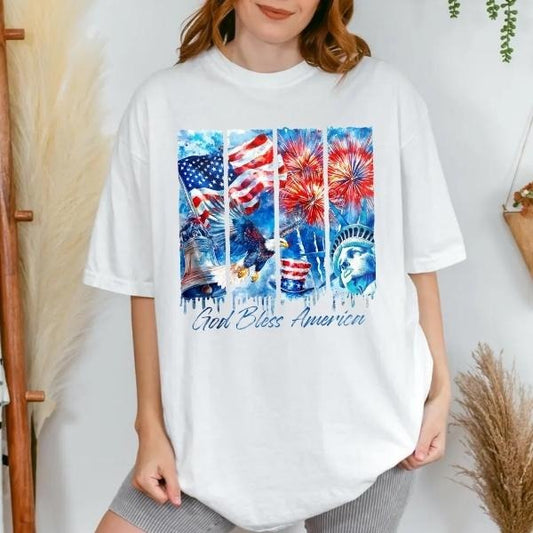 [SALE UP TO 60%] God Bless America Tee, 4th of July & Christian T-Shirt Sweatshirt, Patriotic USA Flag Brushstroke Design, Independence Day Faith Shirt