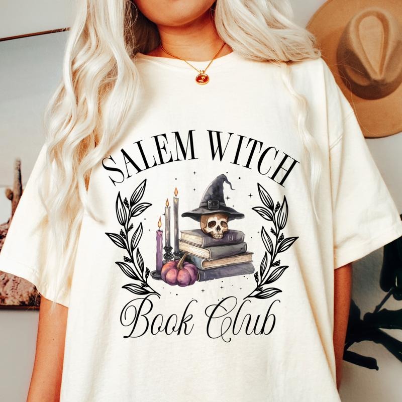 SALEM WITCH BOOK CLUB, BOOK HALLOWEEN SHIRT, COMFORT COLORS T-SHRIT, CAUSAL SHIRT UNISEX, HALLOWEEN CLOTHING, GRAPHIC APPAREL) Cotton Fabric