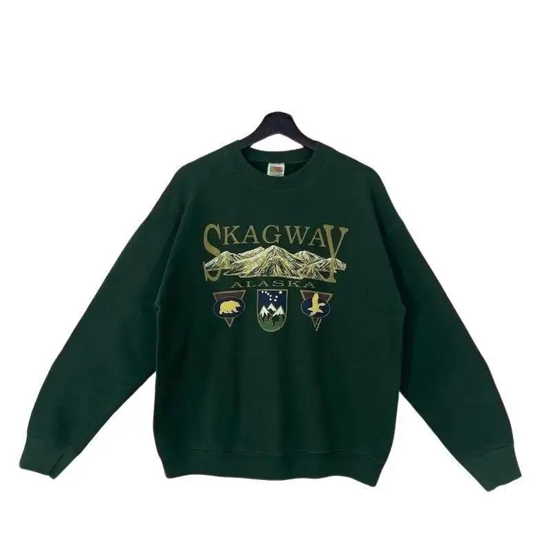 SITKA Vintage 90s Alaska Sweatshirt, Alaska Crewneck Ketchikan Sweater, Pullover Juneau Glacier Bay Sitka Skagway Fairbanks Print Logo Green Medium, sweatshirt trend