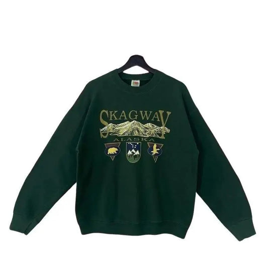 SITKA Vintage 90s Alaska Sweatshirt, Alaska Crewneck Ketchikan Sweater, Pullover Juneau Glacier Bay Sitka Skagway Fairbanks Print Logo Green Medium, sweatshirt trend