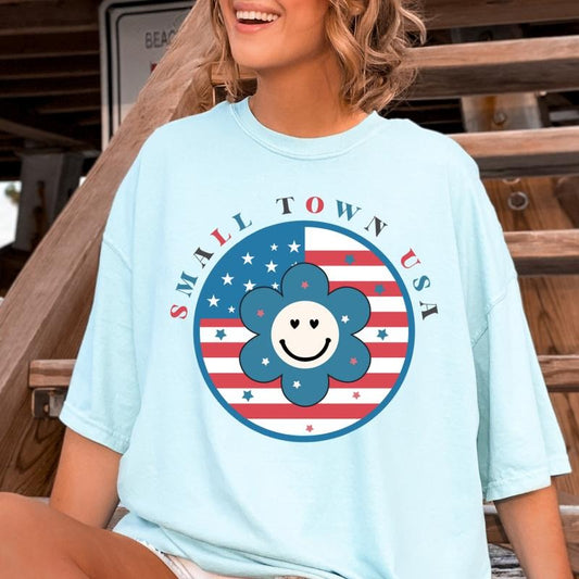 SMALL TOWN USA SHIRT, USA SHIRT, JULY 4TH SHIRT UNISEX COTTON SHIRT, OVERSIZED HOLIDAY SUMMER SHIRT Comfort Fabric Top Womenswear Underwear Lady