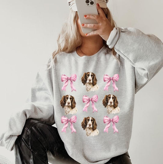 SPRINGER SPANIEL WITH bows Sweatshirt ~ Sweatshirt Unisex Apparel Relaxed Fit Printed in the USA Clothing Womenswear Casual and Comfortable