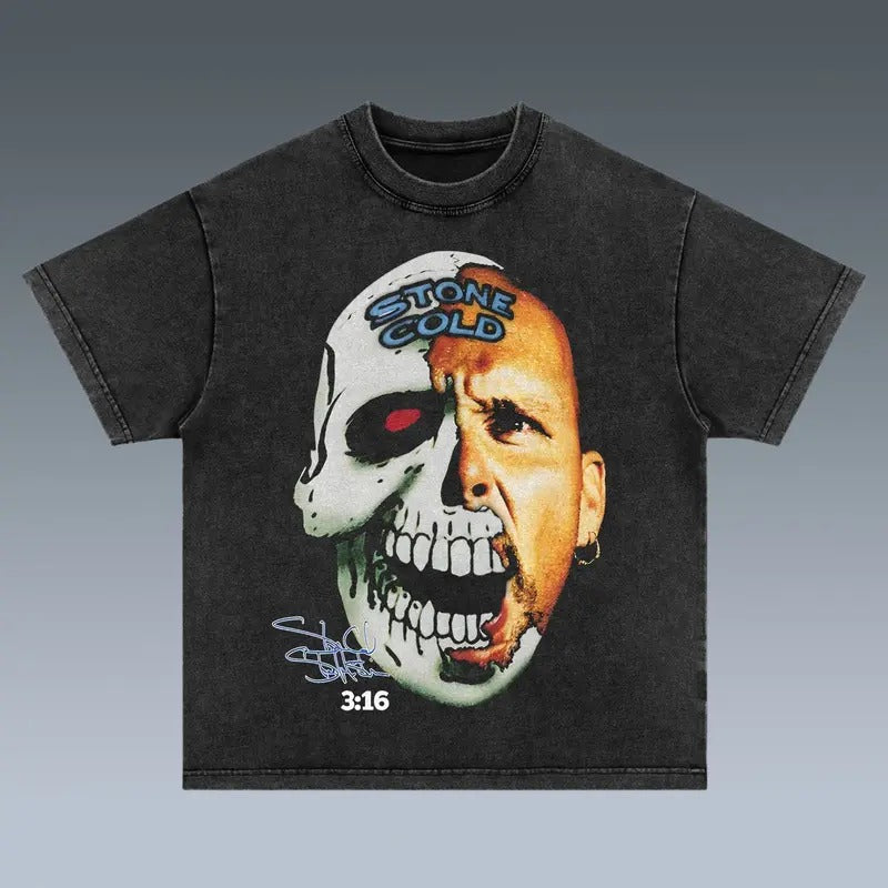 STONE COLD TEE, Wrestling Graphic Shirt, WWE Tee, Sports T-shirt, Athlete Shirt, Wrestling Gift, Fitness Tee, Crewneck Clothing Cotton Menswear
