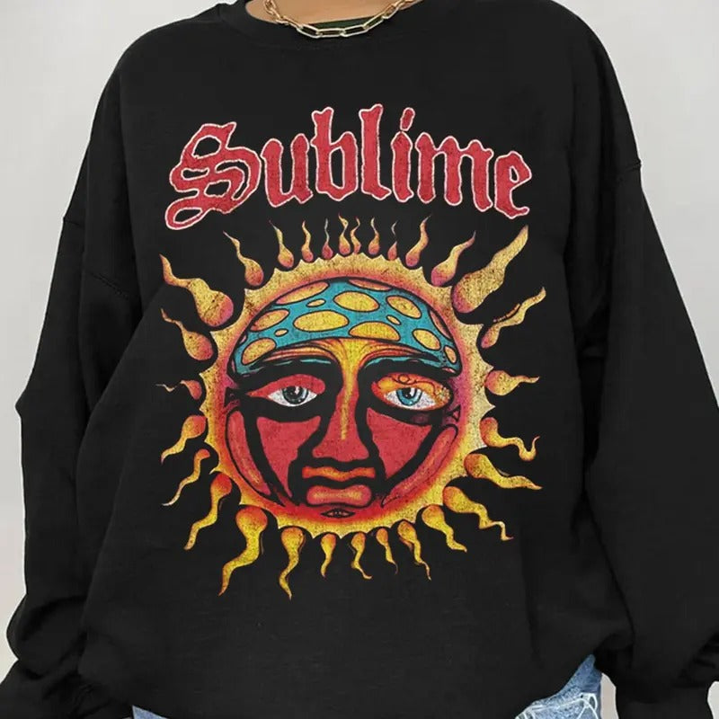 SUBLIME Red Version Crewneck Sweatshirt, Sublime Sun Shirt, Aesthetic Sweatshirt, Sublime Sun Vintage Art Long Beach California T-Shirt, Gift for men and women unisex t-shirt