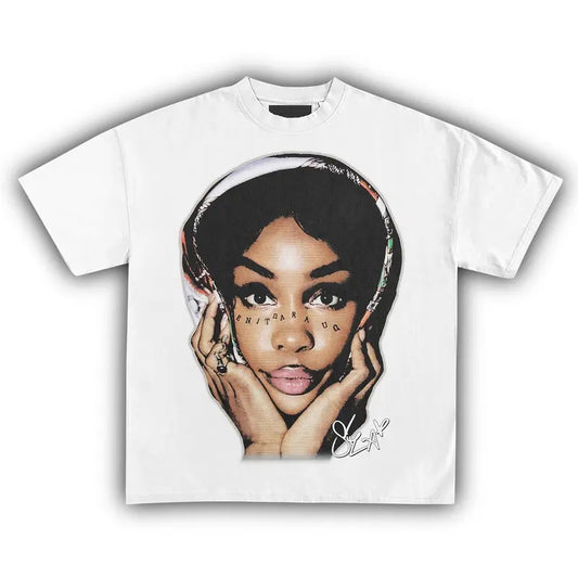 SZA Big Face Vintage T-Shirt Rapper Graphic Tee Rap Hip Hop Y2k Merch Men Women Fans Menswear Top