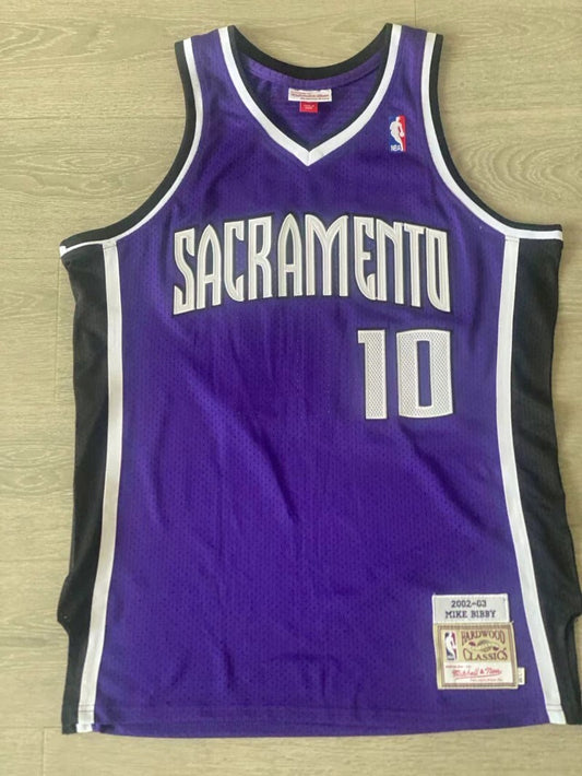 Sacramento Kings #10 Mike Bibby mitchell&ness Kings 10 # Bibby 2002-03 Season Purple Embroidered Style 1