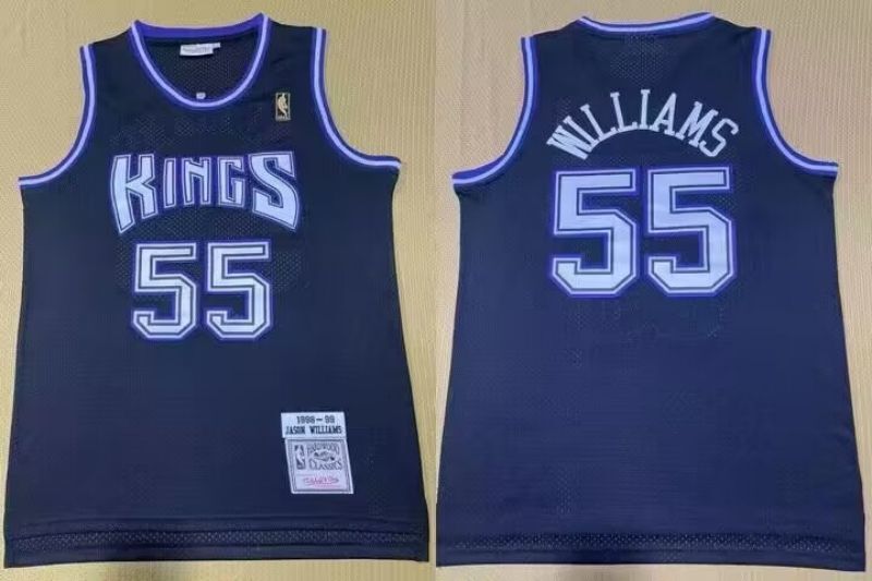 Sacramento Kings #55 Jason Williams Kings 55 # 1998-99 Gold Logo Classic Retro Black Premium Mesh Jersey Style 2