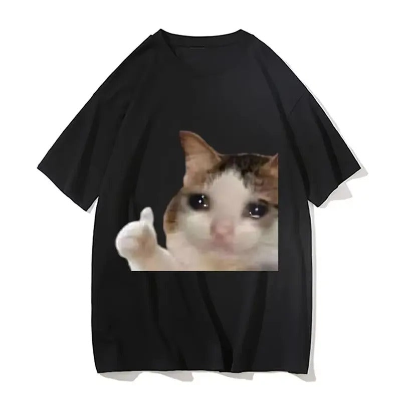 Sad Cat Meme Men's Women's Short Sleeve T-shirt Funny Graphic T-shirt Comfortable Soft Casual T-shirts Funny Daily Wear Tees, vintage unisex