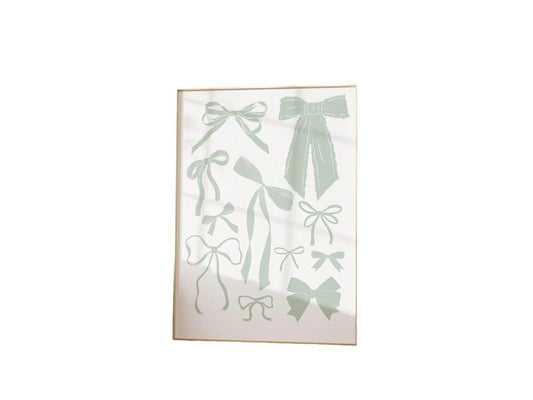 Sage Bow Coquette Hair Ribbon Coastal Cowgirl Decor, Preppy Aesthetic Balletcore Trendy Romantic Cottagecore Dorm Decor Art, Gifts For Family Friends Wall Decor, Poster Prints No Frame, Wall Decoration, Wall Posters, Gifts For Birthday Christmas