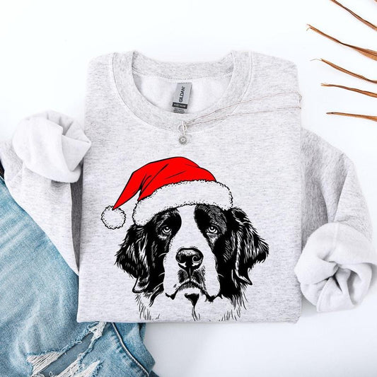 Saint Bernard, Santa, Dog, Christmas, Dog Lover, Pet Sweatshirt, Crew Neck, Women's, Crewneck