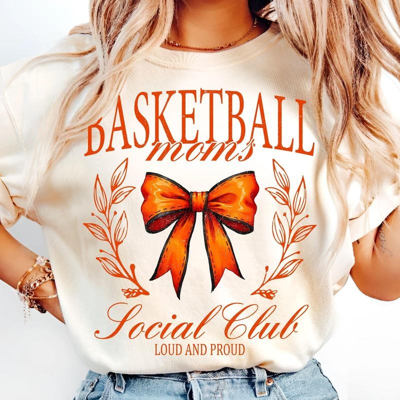 [Sale To 45% Off] Basketball Mom Social Club T-Shirt, Coquette Bow Retro Watercolor Basketball T-Shirt, Game Day...