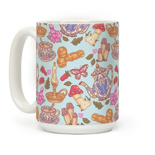 [Sale Up to 50% ]  Cottagecore Peens Pattern Coffee Mug,  11 oz or 15 oz Ceramic Drinkware with Large Handles, Printed in the USA