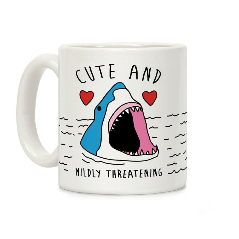 [Sale Up to 50% ] Cute And Mildly Threatening Shark Coffee Mug,  11 oz or 15 oz Ceramic Drinkware with Large Handles, Printed in the USA