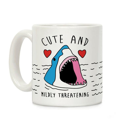 [Sale Up to 50% ] Cute And Mildly Threatening Shark Coffee Mug,  11 oz or 15 oz Ceramic Drinkware with Large Handles, Printed in the USA