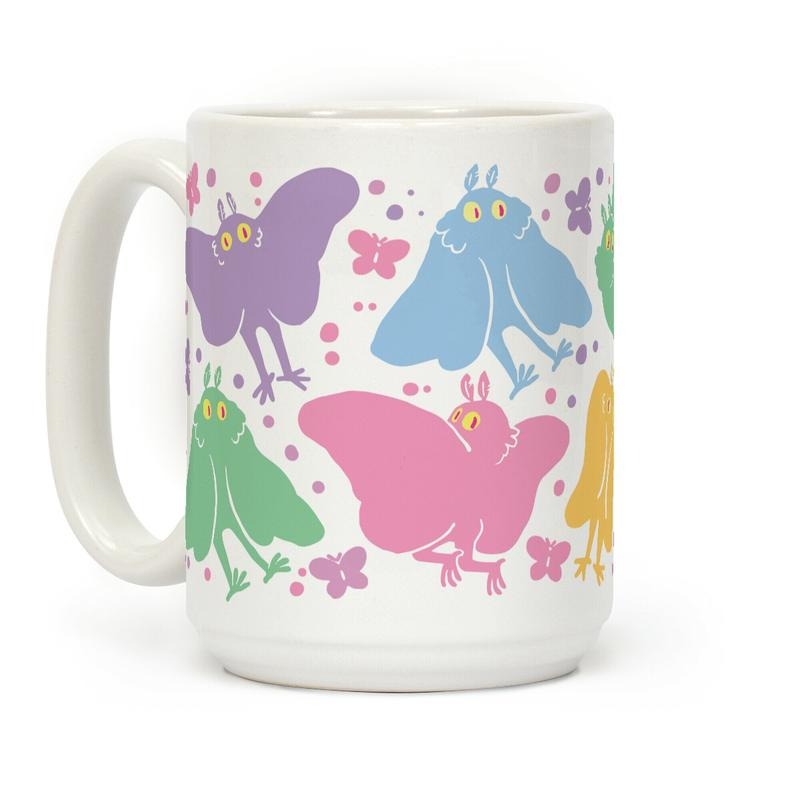Sale Up to 50% ] Cute Pastel Mothman Pattern Coffee Mug,  11 oz or 15 oz Ceramic Drinkware with Large Handles, Printed in the USA