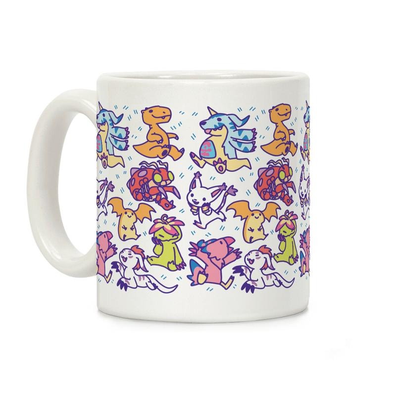 Sale Up to 50% ] Digital Monsters Pattern Coffee Mug,  11 oz or 15 oz Ceramic Drinkware with Large Handles, Printed in the USA