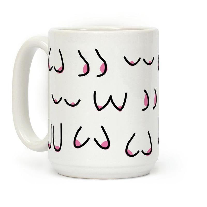 [Sale Up to 50% ] Doodle Boobs Coffee Mug,  11 oz or 15 oz Ceramic Drinkware with Large Handles, Printed in the USA