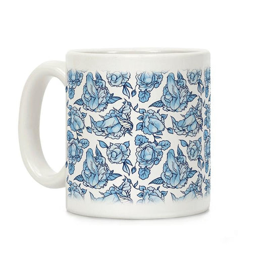 [Sale Up to 50% ] Floral Penis Blue Coffee Mug,  11 oz or 15 oz Ceramic Drinkware with Large Handles, Printed in the USA