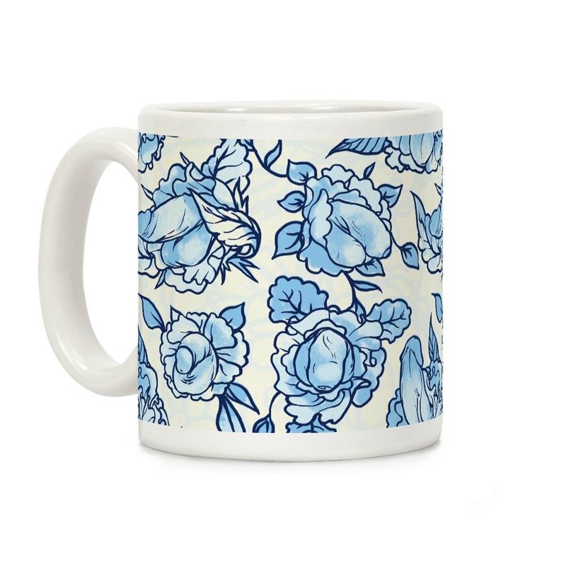 Sale Up to 50% ] Floral Penis Pattern Blue Coffee Mug,  11 oz or 15 oz Ceramic Drinkware with Large Handles, Printed in the USA