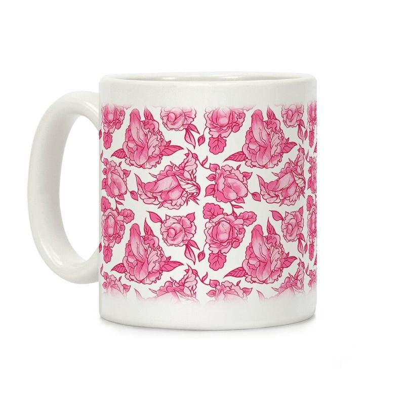 [Sale Up to 50% ] Floral Penis Pink Coffee Mug,  11 oz or 15 oz Ceramic Drinkware with Large Handles, Printed in the USA
