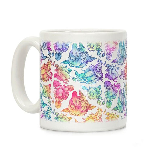 [Sale Up to 50% ] Floral Penis Rainbow Coffee Mug,  11 oz or 15 oz Ceramic Drinkware with Large Handles, Printed in the USA