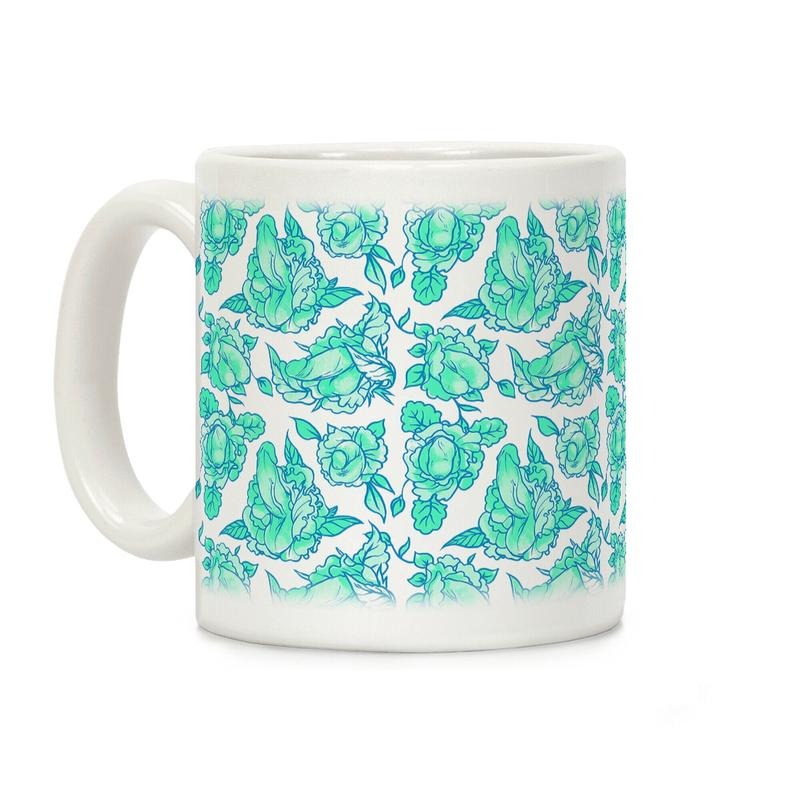 [Sale Up to 50% ] Floral Penis Teal Coffee Mug,  11 oz or 15 oz Ceramic Drinkware with Large Handles, Printed in the USA