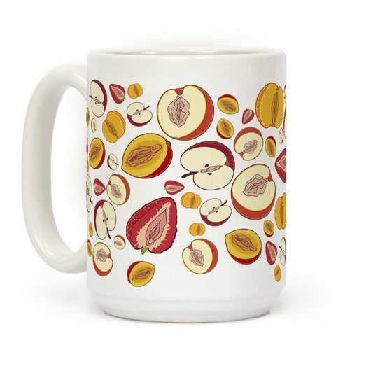 [Sale Up to 50% ] Fruity Vaginas Pattern Coffee Mug,  11 oz or 15 oz Ceramic Drinkware with Large Handles, Printed in the USA