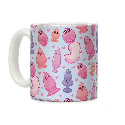 [Sale Up to 50% ] Kawaii Buttplug Pattern Coffee Mug 11 oz or 15 oz Ceramic Drinkware with Large Handles, Printed in the USA