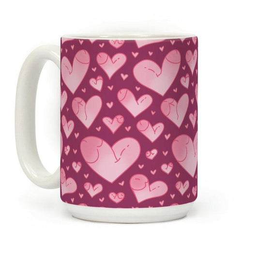 [Sale Up to 50% ] Penis Hearts Pattern Coffee Mug,  11 oz or 15 oz Ceramic Drinkware with Large Handles, Printed in the USA