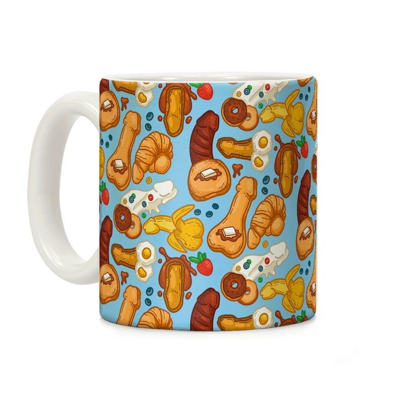 [Sale Up to 50% ] Phallic Breakfast Pattern Coffee Mug,  11 oz or 15 oz Ceramic Drinkware with Large Handles, Printed in the USA