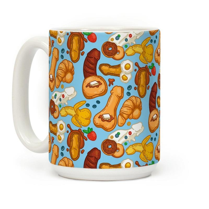 [Sale Up to 50% ] Phallic Breakfast Pattern Coffee Mug,  11 oz or 15 oz Ceramic Drinkware with Large Handles, Printed in the USAstyle{n002}2