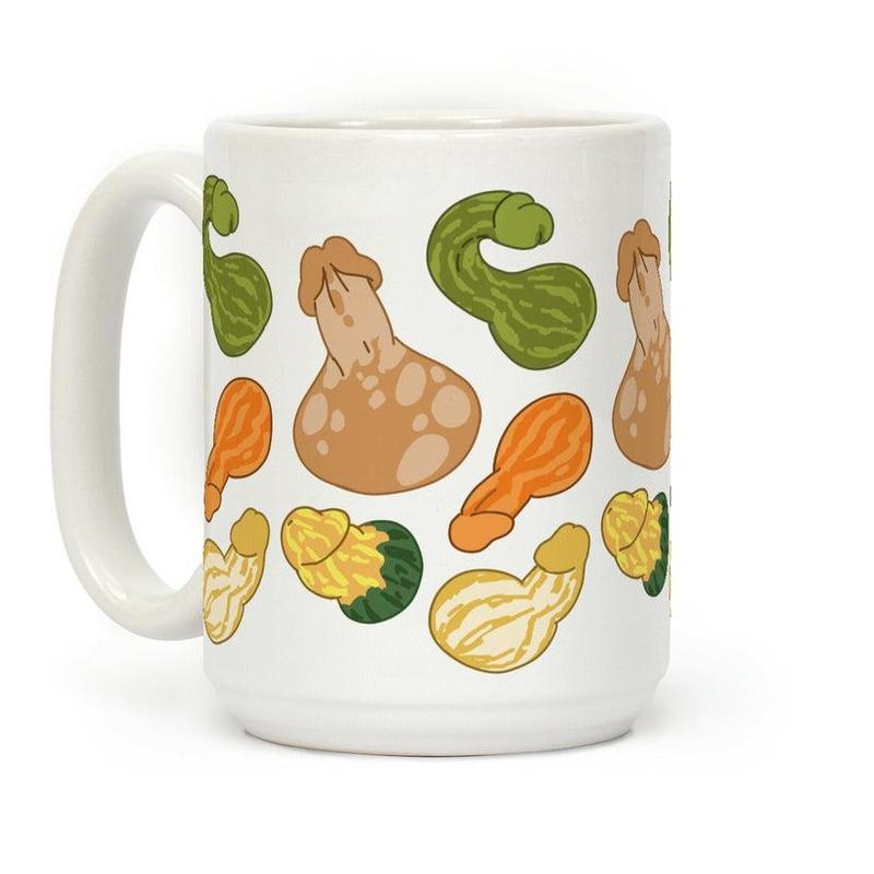 [Sale Up to 50% ] Phallic Gourd Pattern Coffee Mug  11 oz or 15 oz Ceramic Drinkware with Large Handles, Printed in the USA