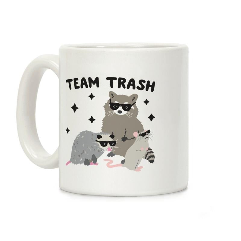 Sale Up to 50% ] Team Trash Opossum Raccoon Rat Coffee Mug,  11 oz or 15 oz Ceramic Drinkware with Large Handles, Printed in the USA