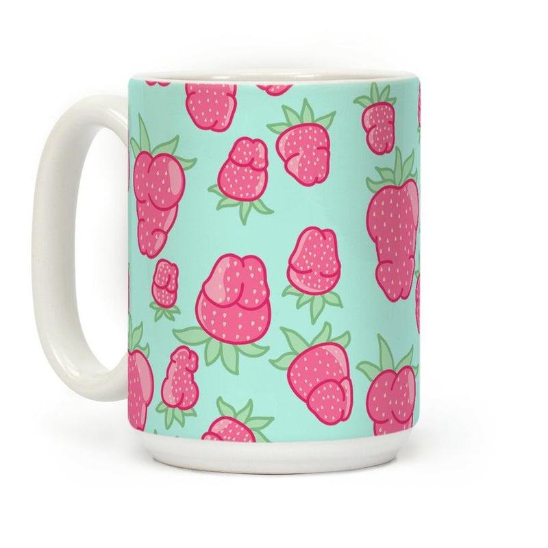 [Sale Up to 60% ]  Strawberry Peens Pattern Coffee Mug 11 oz or 15 oz Ceramic Drinkware with Large Handles, Printed in the USA