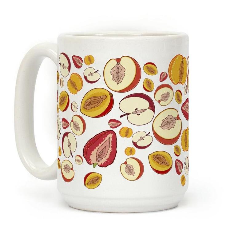 [Sale Up to 60% ] Fruity Vaginas Pattern Coffee Mug,  11 oz or 15 oz Ceramic Drinkware with Large Handles, Printed in the USA