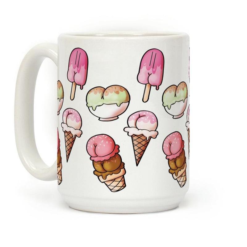 [Sale Up to 60% ] Ice Cream Butts Coffee Mug,  11 oz or 15 oz Ceramic Drinkware with Large Handles, Printed in the USA
