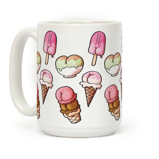 [Sale Up to 60% ] Ice Cream Butts Coffee Mug,  11 oz or 15 oz Ceramic Drinkware with Large Handles, Printed in the USA