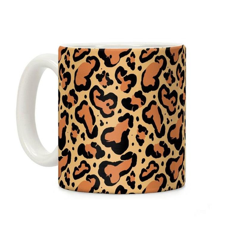 [Sale Up to 60% ] Leopard Print Penis Pattern Coffee Mug,  11 oz or 15 oz Ceramic Drinkware with Large Handles, Printed in the USA