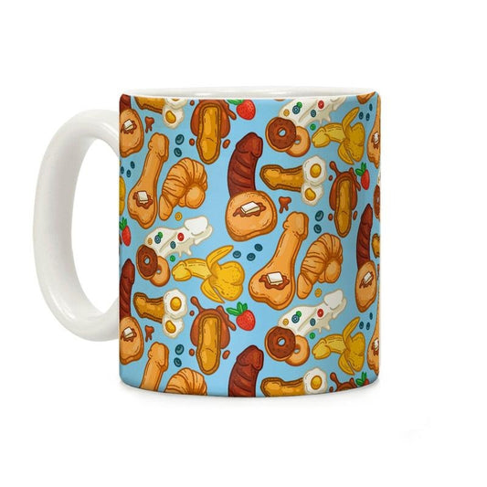 [Sale Up to 60% ] Phallic Breakfast Pattern Coffee Mug,  11 oz or 15 oz Ceramic Drinkware with Large Handles, Printed in the USA