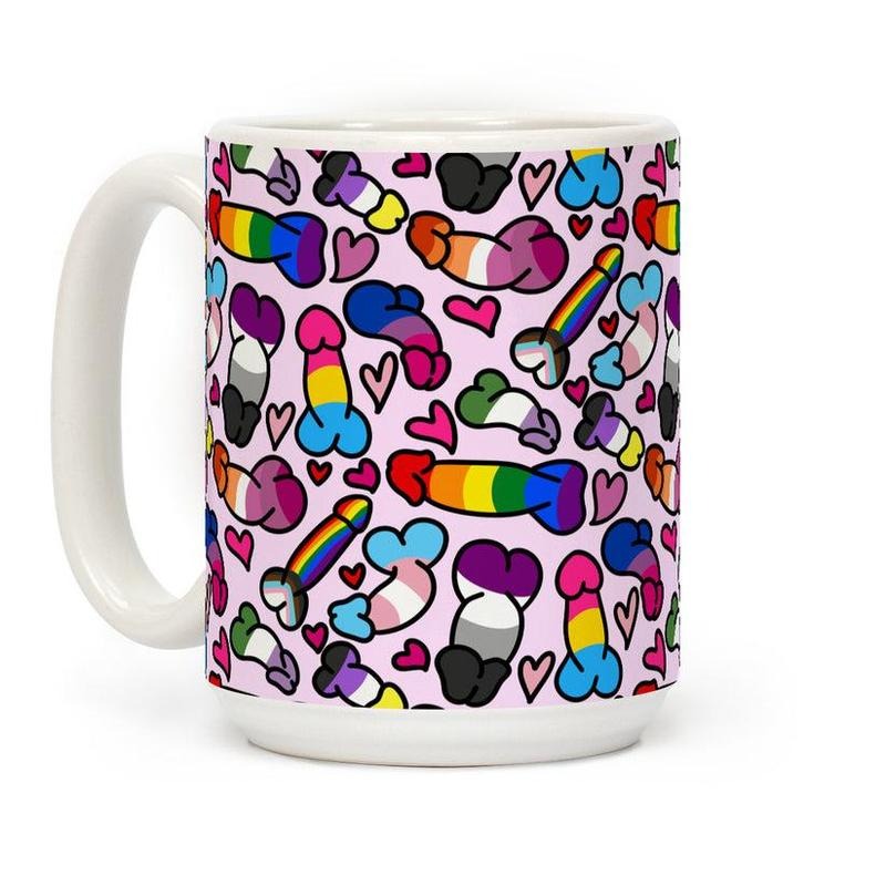 [Sale Up to 60% ] Pride Penis Pattern Coffee Mug,  11 oz or 15 oz Ceramic Drinkware with Large Handles, Printed in the USA