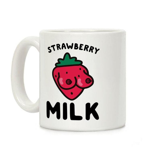 [Sale Up to 60% ] Strawberry Milk Coffee Mug,  11 oz or 15 oz Ceramic Drinkware with Large Handles, Printed in the USA