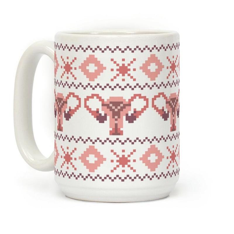 [Sale Up to 60% ] Uterus Sweater Pattern Coffee Mug,  11 oz or 15 oz Ceramic Drinkware with Large Handles, Printed in the USA