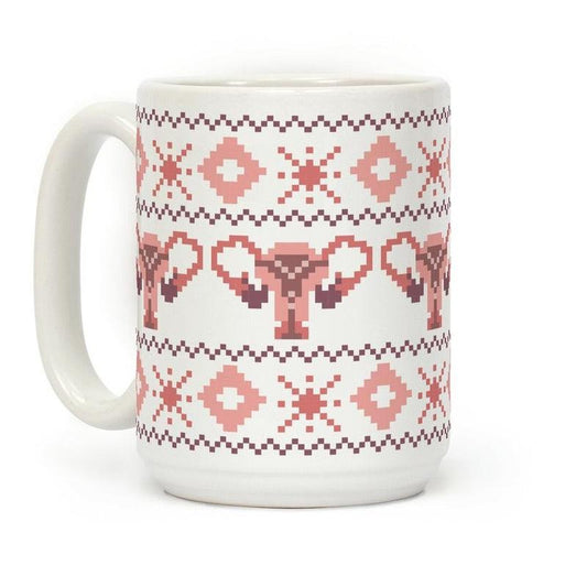 [Sale Up to 60% ] Uterus Sweater Pattern Coffee Mug,  11 oz or 15 oz Ceramic Drinkware with Large Handles, Printed in the USA