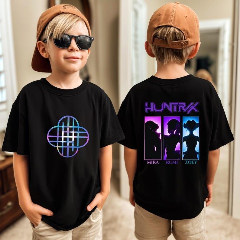 [Sale up To 30%] Kids Huntrix Girls Kpop Demon Hunters Two-sided Shirt Youth Style Tee, Unisex T-Shirt