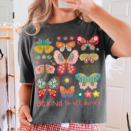 [Sale up To 43%] Comfort Colors Be kind to all kinds boho floral Shirt, flowers Shirt, butterfly Shirt Comfortable Fitted