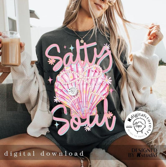 [Sale up To 43%] Comfort Colors Clam Pearl Bow Salty Soul Shirt, Summer Vibes Pink Clam Shirt Breathable Comfortable