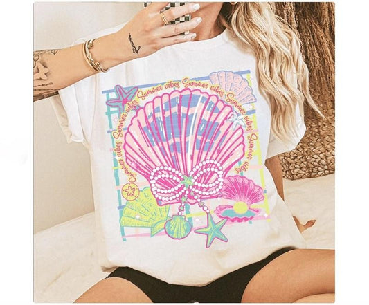 [Sale up To 43%] Comfort Colors Pearl Bow Seashell Clam Bow Shirt, Coquette Pearl Bow Shirt Breathable Comfortable