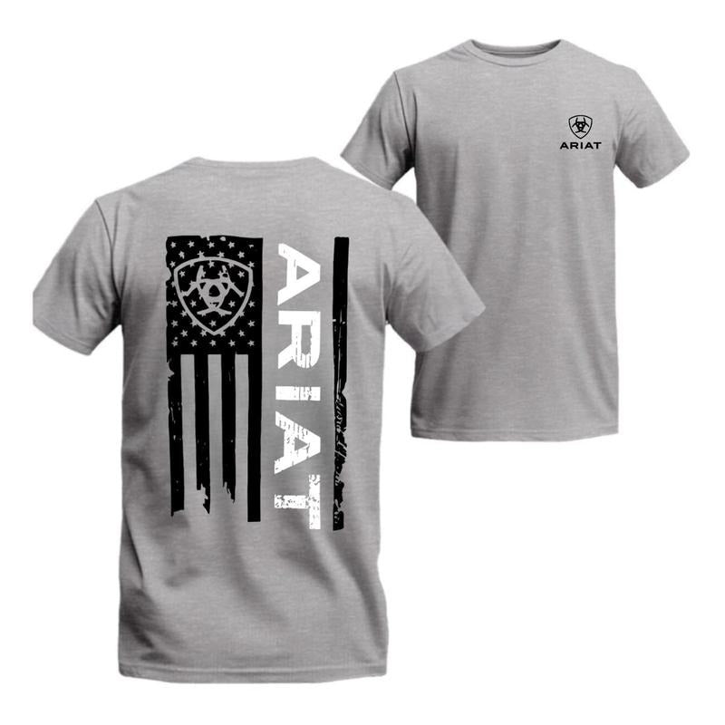 [Sale up to 50%] Ariat T-Shirt - Bold Patriotic Artwork Featuring Flag, Logo, and Western Rifle, Unisex Short Sleeve Tee