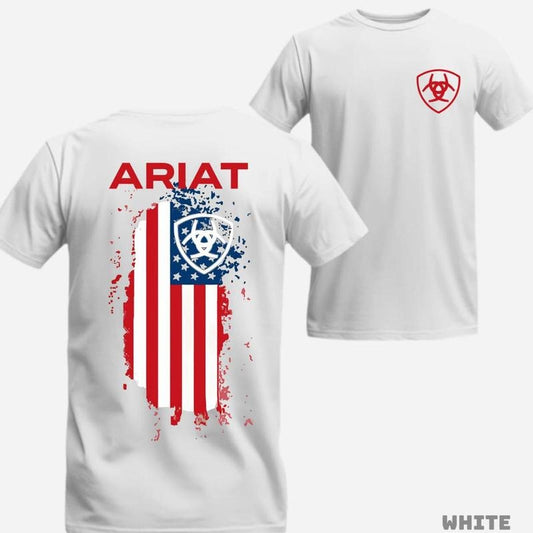 [Sale up to 50%] Ariat T-Shirt - Patriotic and Stylish Features a distressed American flag graphic