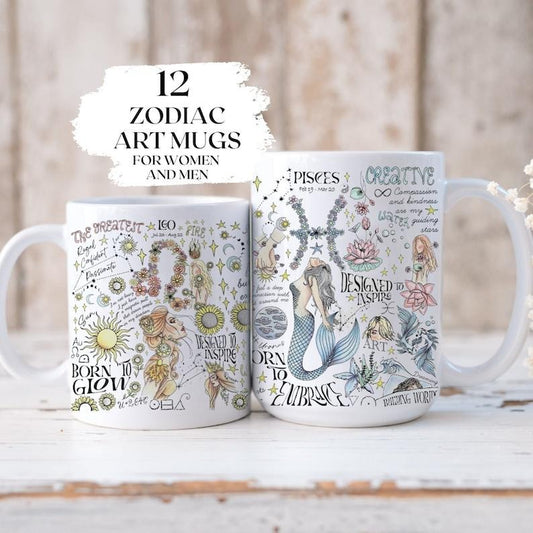 [Sale up to 50%] Zodiac Mug Pisces Coffee Cup Astrology Mug Leo Birthday Gift Bachelorette Party Favor Witch Gift Personalized Gift Mothers Day Gift Daughter